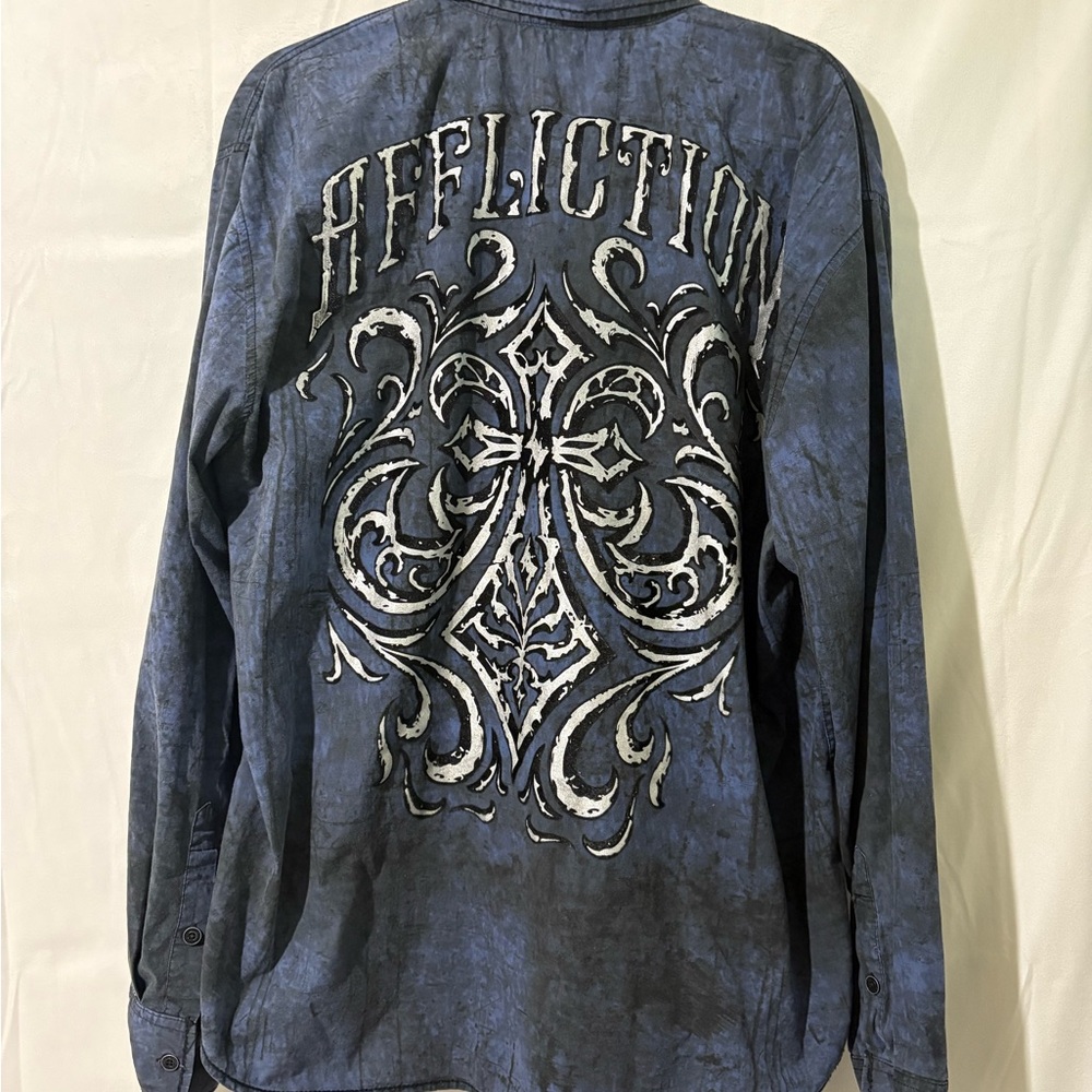 Affliction Dark Blue Graphic Long Sleeve Shirt Y2K grunge